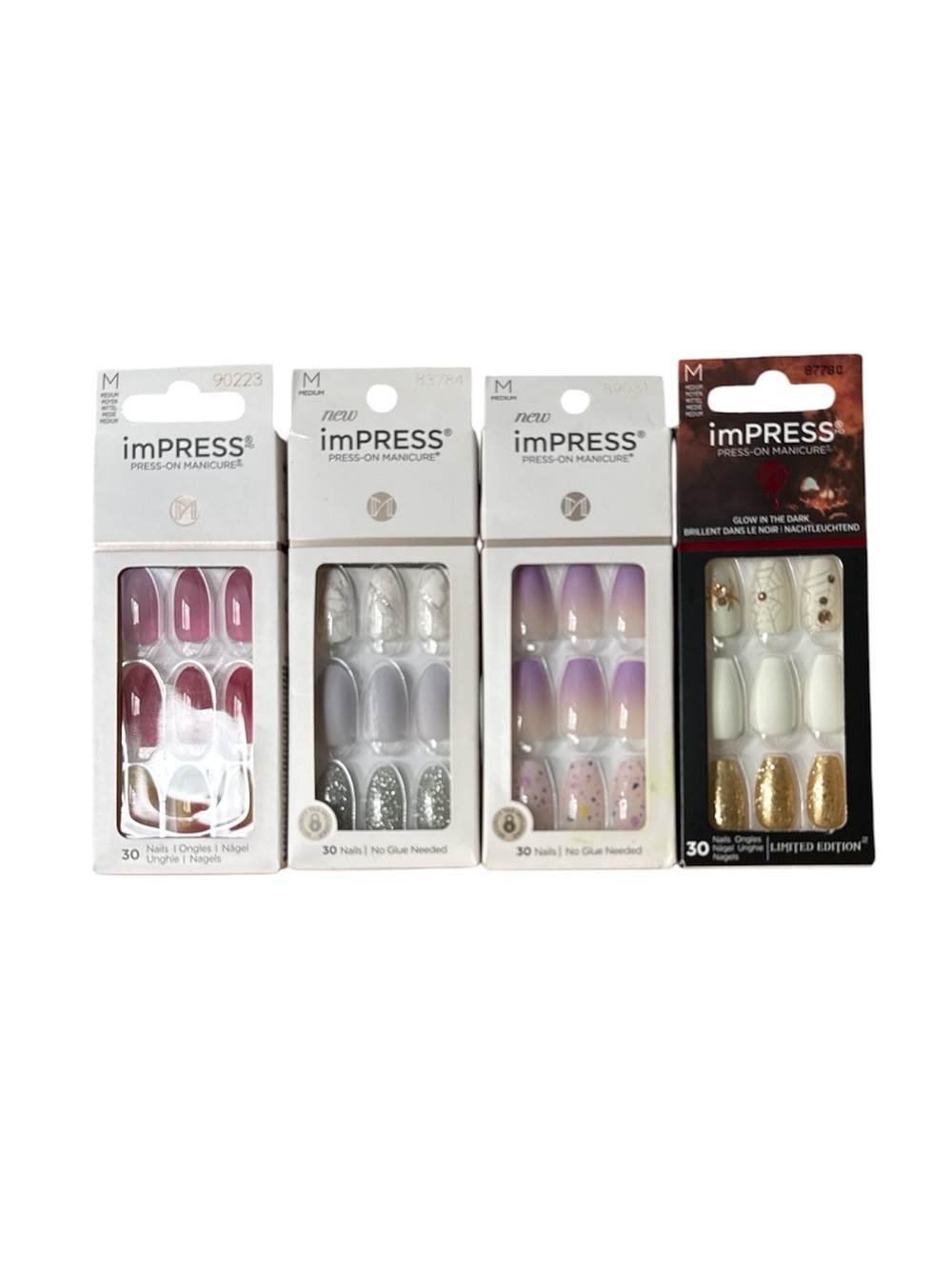 Kiss Impress Medium Coffin/Almond Halloween Silver Gold White Press On Nails
